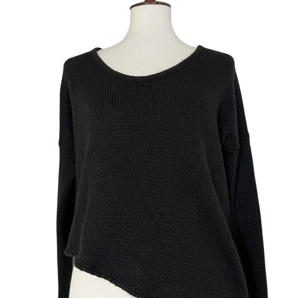 Helmut Lang Women's Black Scoop Neck Wool Blend Asymmetrical Knit Sweater Size M - Picture 7 of 12